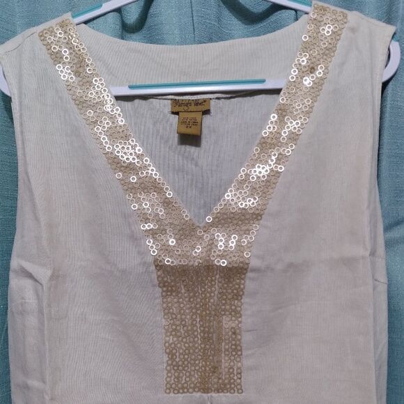 NWOT Midnight Velvet Linen Blend Top W/ Sequins - Picture 4 of 8